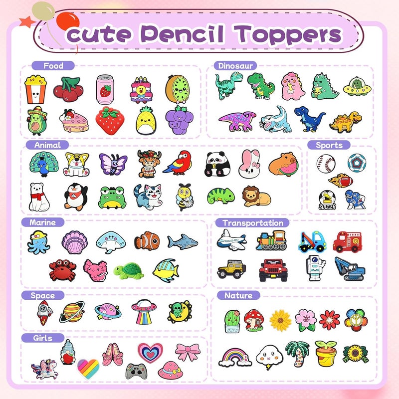 Sanglow 80pcs Cute Pencil Toppers,Pen Toppers Charms Decorations Clips Bulk Animal Pencil Buddies Huggers Classroom Prizes Rewards Gifts for Students - Image 2